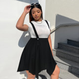 Women Spring Summer Chic Fresh and Simple Style Irregular Hem Suspender Skirt Plus Size Skirt