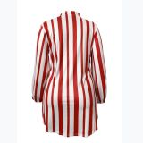 Plus Size Women Striped Casual Shirt Dress