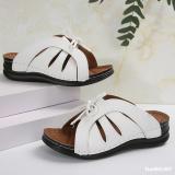 Women Summer Wedge Peep-Toe Slippers Solid Bow Roman Sandals