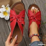Women Summer Wedge Peep-Toe Slippers Solid Bow Roman Sandals