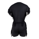 Women Short Sleeve Top and Tassel Pants Two-piece Set