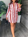 Plus Size Women Striped Casual Shirt Dress