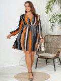Plus Size Women Spring Summer V Neck Lace Up Dress
