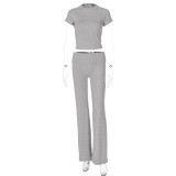 Women Spring Summer Crop Short Sleeve T-Shirt And Pants Two-piece Set