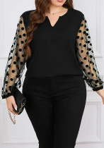 Plus Size Women Solidmesh Patchwork Long Sleeve Plus Size Shirt