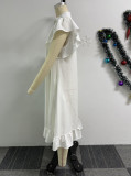 Women sleeveles Ruffles lace flying sleeve dress