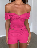 Women Sexy Off-the-Shoulder Top and Shorts Two-piece Set