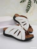 Women Summer Wedge Peep-Toe Slippers Solid Bow Roman Sandals