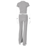 Women Spring Summer Crop Short Sleeve T-Shirt And Pants Two-piece Set