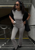 Women Spring Summer Crop Short Sleeve T-Shirt And Pants Two-piece Set