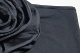 Women Solid Halter Neck Sleeveless Flower Bodycon Dress