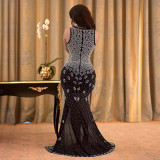 Women Sexy V Neck Mesh Beaded Dress