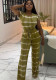 Women Gradient Print Round Neck Short Sleeve Strappy Wide Leg Jumpsuit