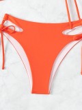 Solid Color Two Pieces Bikini Printed Short Sleeve Mesh Top Sexy Three-Piece Swimwear