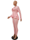 Fashion Ruffle Career Suit Casual Two Piece Set