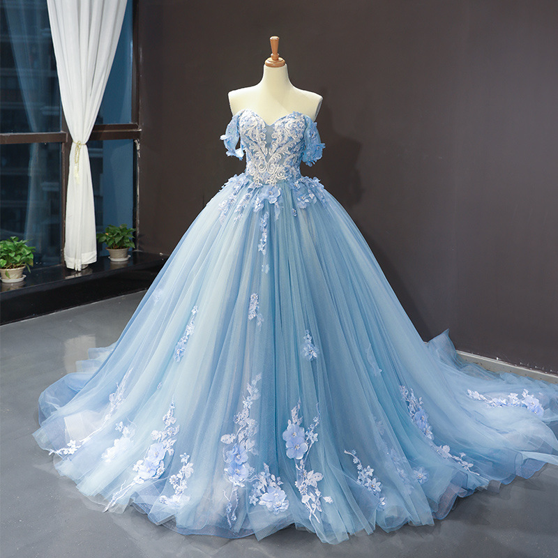 Bridal Off Shoulder Tail Wedding Gown Formal Party Princess Dress(Processing time need 3-6 days)