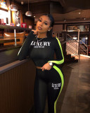 Women's Spring Letter Printed Long Sleeve Sexy Tight Fitting 2-Piece Pants Set