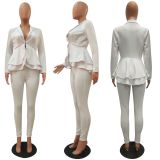 Fashion Ruffle Career Suit Casual Two Piece Set