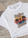 Solid Color Two Pieces Bikini Printed Short Sleeve Mesh Top Sexy Three-Piece Swimwear