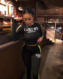 Women's Spring Letter Printed Long Sleeve Sexy Tight Fitting 2-Piece Pants Set