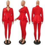 Fashion Ruffle Career Suit Casual Two Piece Set