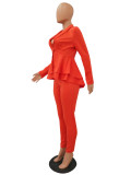 Fashion Ruffle Career Suit Casual Two Piece Set