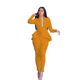 Fashion Ruffle Career Suit Casual Two Piece Set