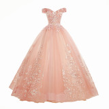 Solid Color Off Shoulder Luxury Wedding Dress（Processing time need 3-6 days）