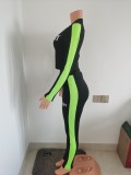 Women's Spring Letter Printed Long Sleeve Sexy Tight Fitting 2-Piece Pants Set