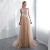 Luxury Chic Evening Dress Applique Slim Fit Mesh Bridesmaid Dress（Processing time need 3-6 days）