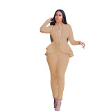 Fashion Ruffle Career Suit Casual Two Piece Set