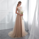 Luxury Chic Evening Dress Applique Slim Fit Mesh Bridesmaid Dress（Processing time need 3-6 days）