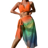 Sexy Gradient Bikini Mesh Skirt Three-Piece Swimsuit