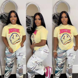 Women's Clothing Fashion Letter Printed Cotton T-Shirt Trendy Short Sleeves Top