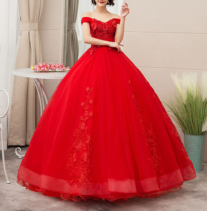 Solid Color Off Shoulder Luxury Wedding Dress(Processing time need 3-6 days)