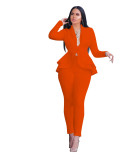 Fashion Ruffle Career Suit Casual Two Piece Set