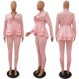 Fashion Ruffle Career Suit Casual Two Piece Set