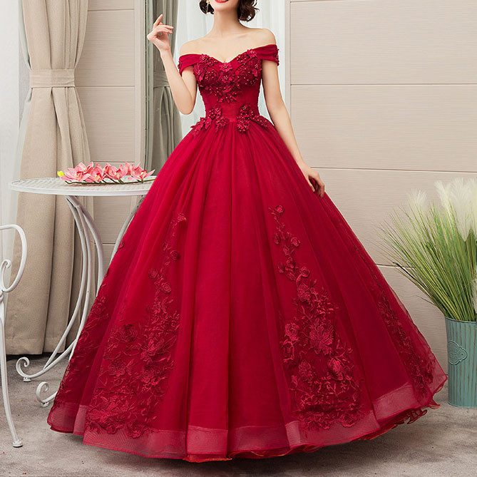 Solid Color Off Shoulder Luxury Wedding Dress(Processing time need 3-6 days)