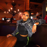 Women's Spring Letter Printed Long Sleeve Sexy Tight Fitting 2-Piece Pants Set
