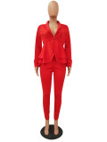 Fashion Ruffle Career Suit Casual Two Piece Set