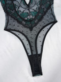 Women flower embroidery polka dot mesh hollow steel ring See-Through Sexy Lingerie two-piece set