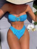 Women Sexy Strapless Bikini Solid Two Pieces Swimsuit