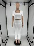 Women Summer Ribbed U-neck Short Sleeve Top and Pant Two-piece Set