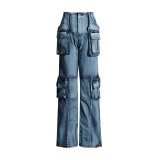 Spring American Washed Denim Cargo Pants