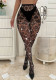 Black Rhinestone Beaded Transparent Fishnet Stockings