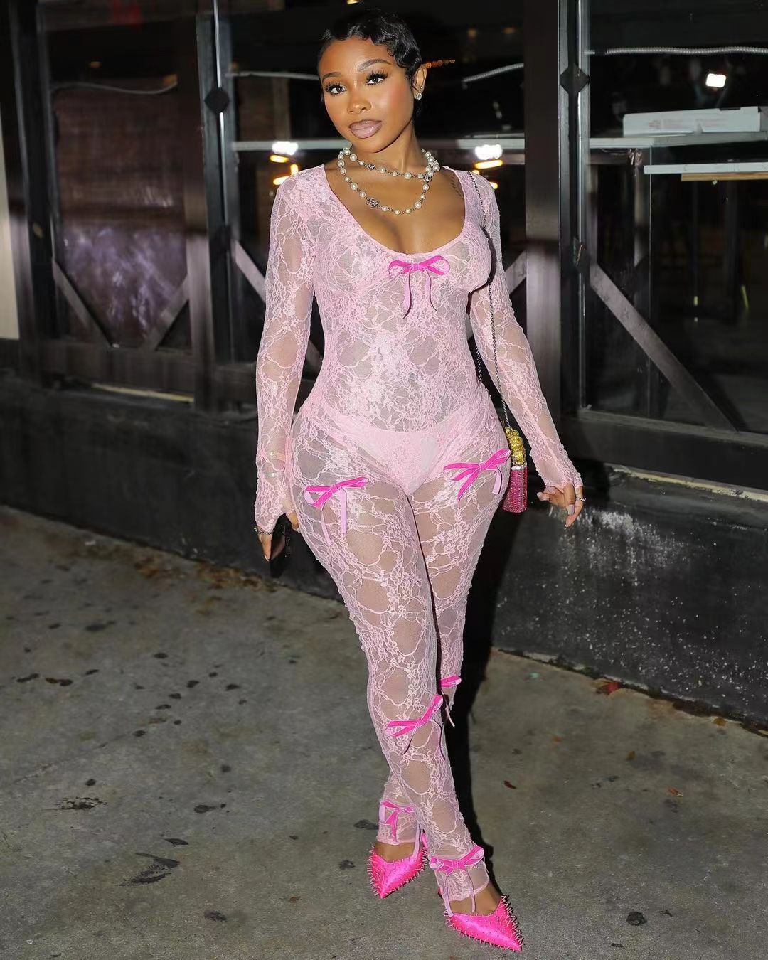 Lace Bow Jumpsuit for Evening & Party Wear