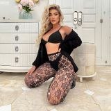 Black Rhinestone Beaded Transparent Fishnet Stockings