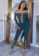 Women's Spring Solid Color Off Shoulder Long Sleeve Hollow Sexy Slim High Waist Jumpsuit