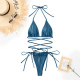 Sexy Solid Color Two Piece Triangle Bikini Swimsuit