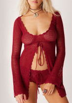 Sexy Slit Knitting Hollow Beach Bikini Swimsuit Cover-Up U-Neck Sun Protection Clothing Sexy Slit Knitting Hollow Beach Bikini Swimsuit Cover-Up U-Neck Sun Protection Clothing